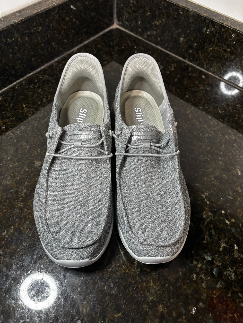 SKECHERS GOWALK Slip Ins Women’s Sparkly Gray Casual Sneakers